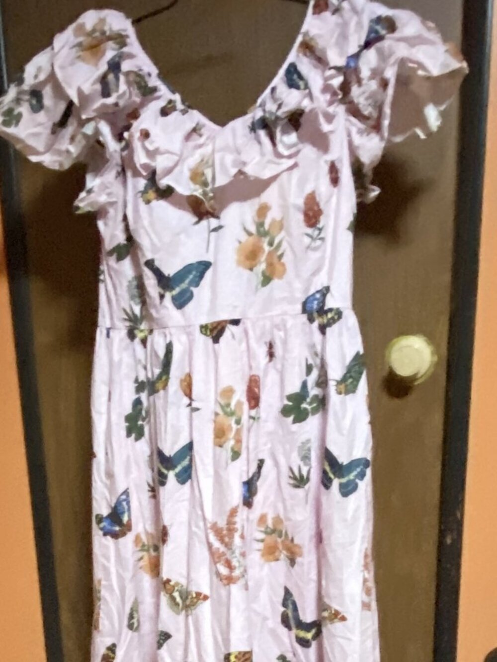 Light Pink Flower & Butterfly ANTONIO MELANI Dress Short Sleeve -Sz Large